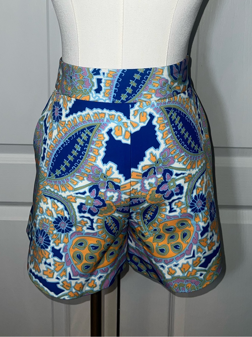 Zara Blue Multi Paisley High-Waist Shorts